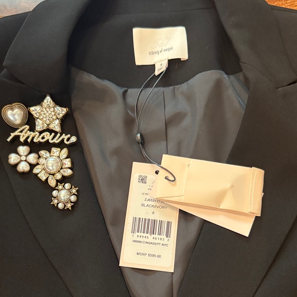 Cinq a Sept Roxie Blazer, New Elegant Black Blazer with Lace Trim, Size 8, NWT! - Picture 12 of 14